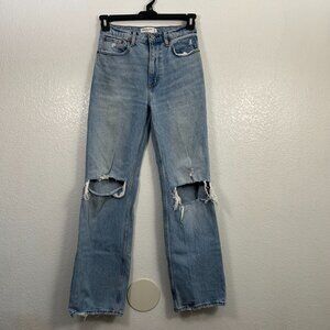 Abercrombie & Fitch High Rise The 90's Relaxed Jeans Distressed Busted Knee